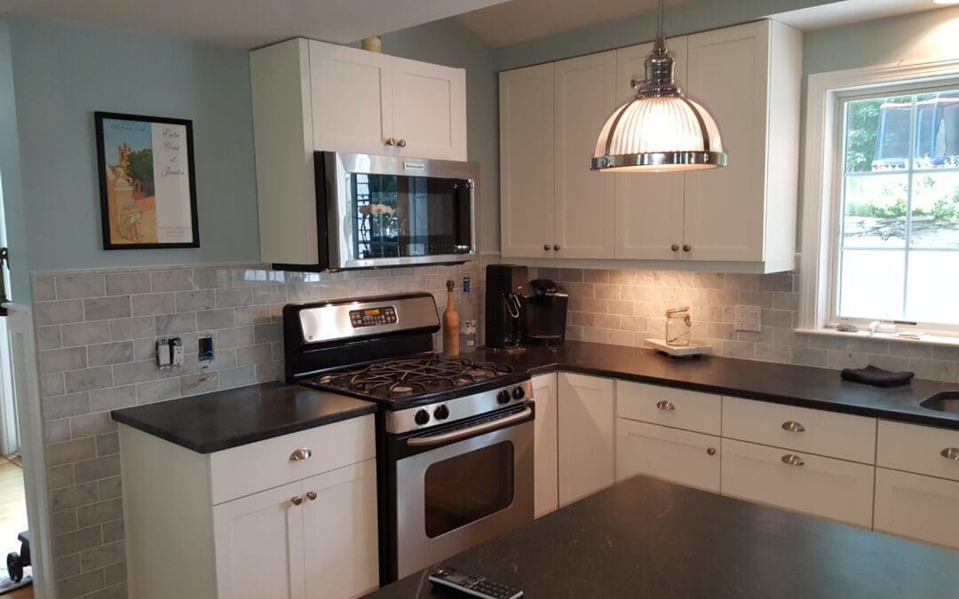 This is a kitchen tile backsplash project in Old Fort Cape Elizabeth Me