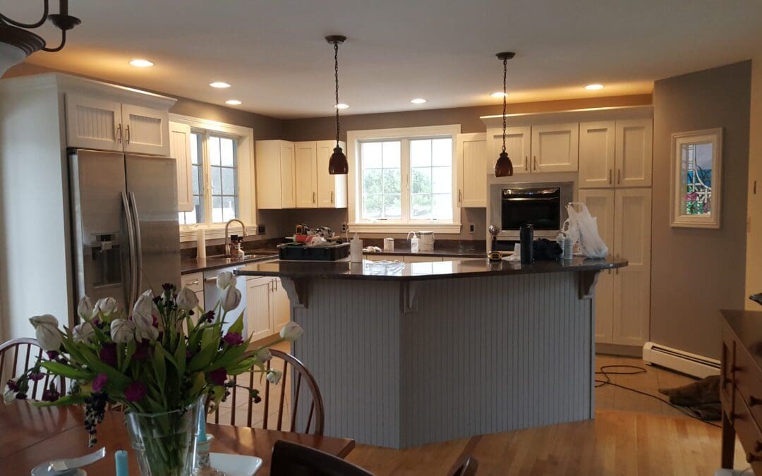 This is a cabinet painting project in Biddeford ME