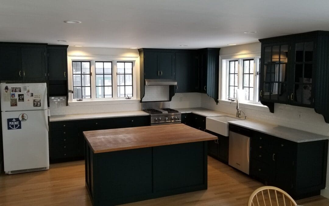 This is a kitchen cabinet painting project in Longwoods Rd Cumberland Me